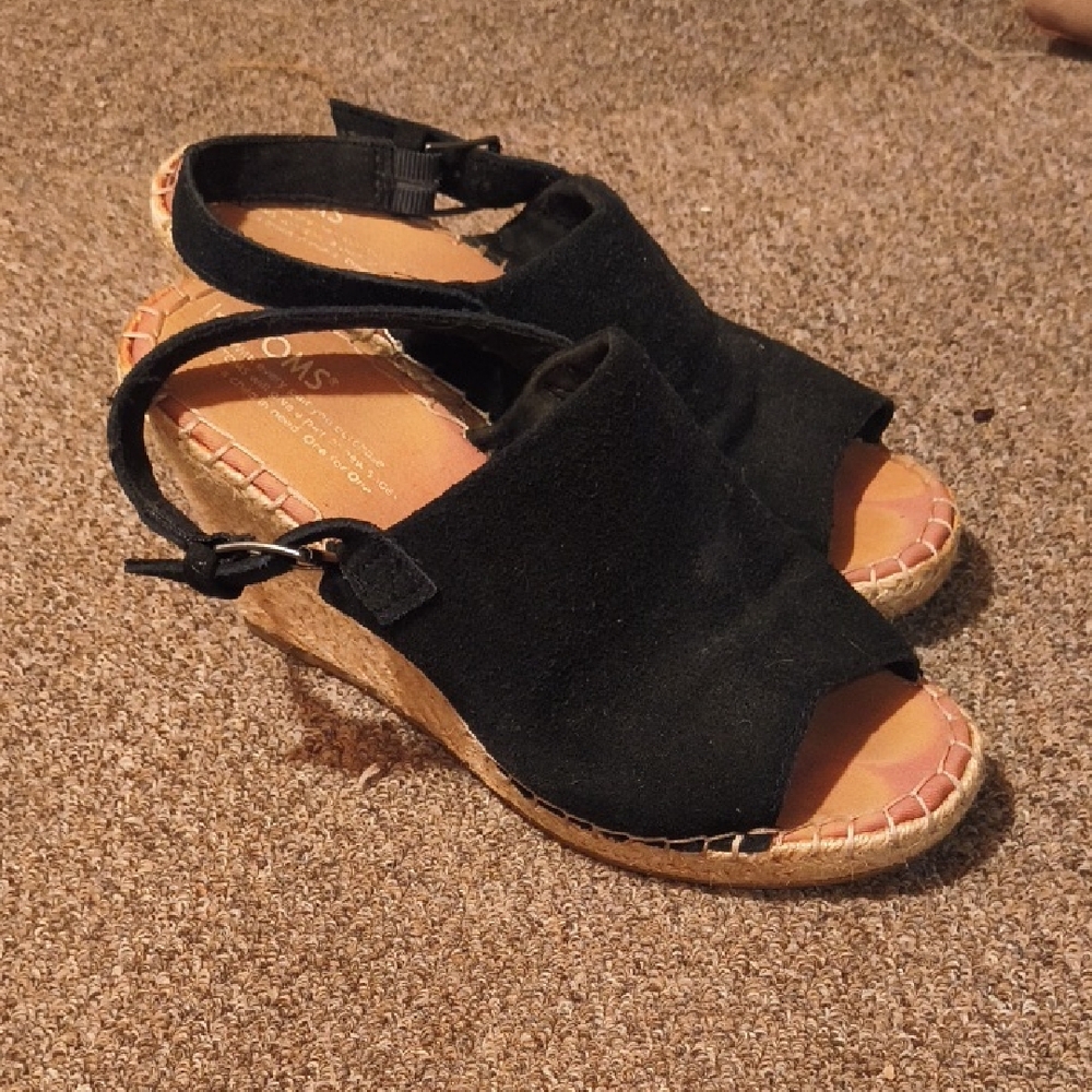 Toms Black Wedge Sandals